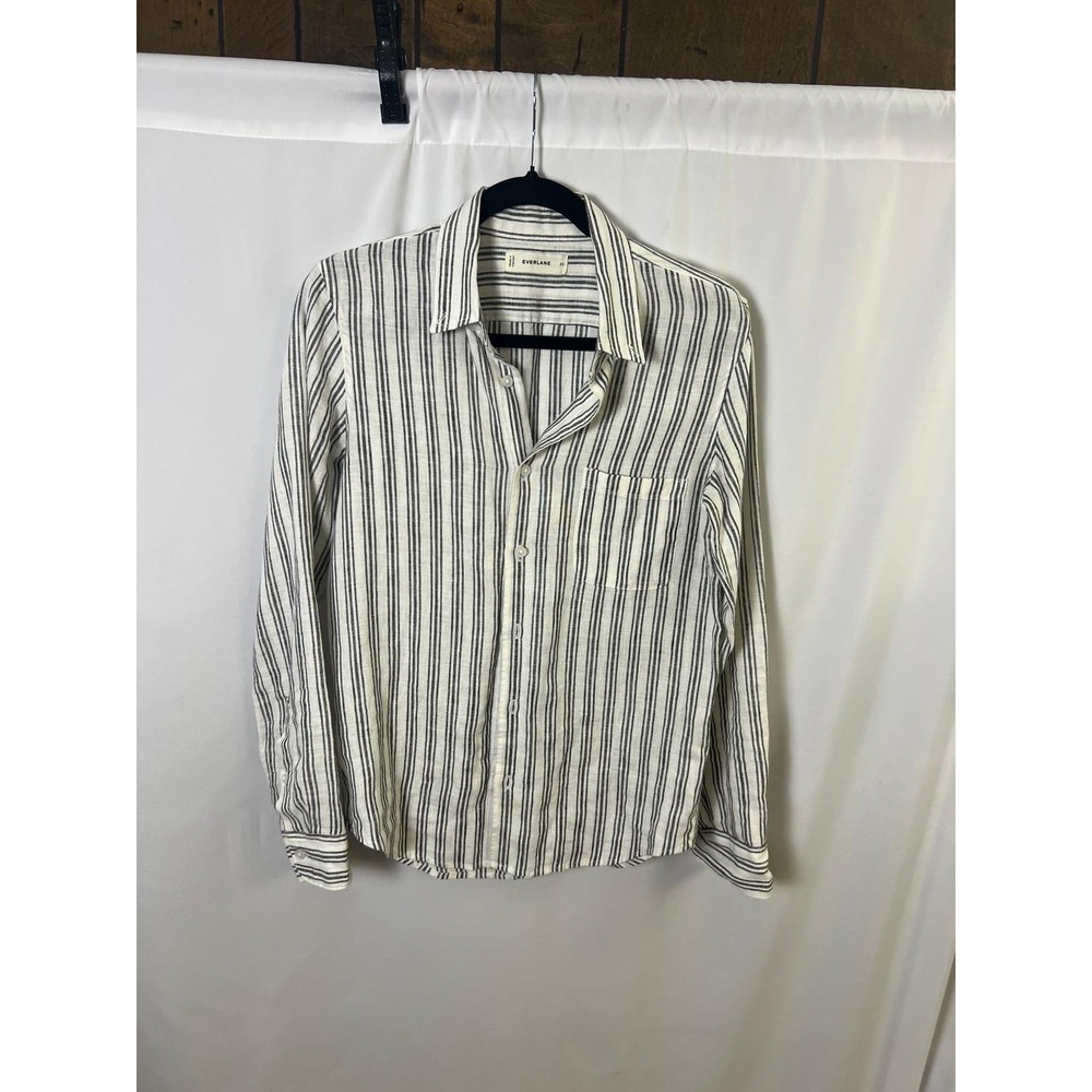 Everlane Linen Button Down Shirt Mens XS White Black Stripe Long Sleeve - Picture 2 of 13